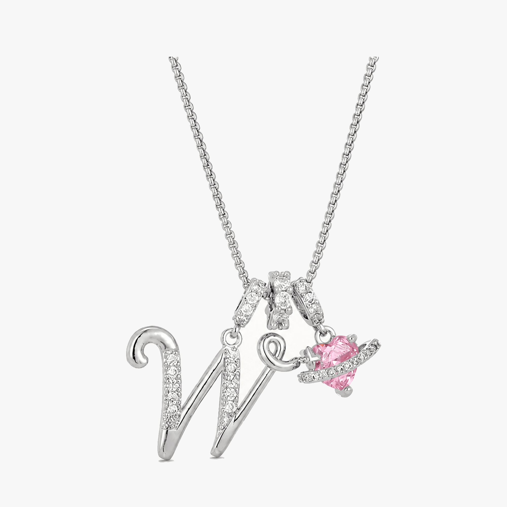 LUMARA – 3-Layer Initial Necklace with Pink Heart Zircon