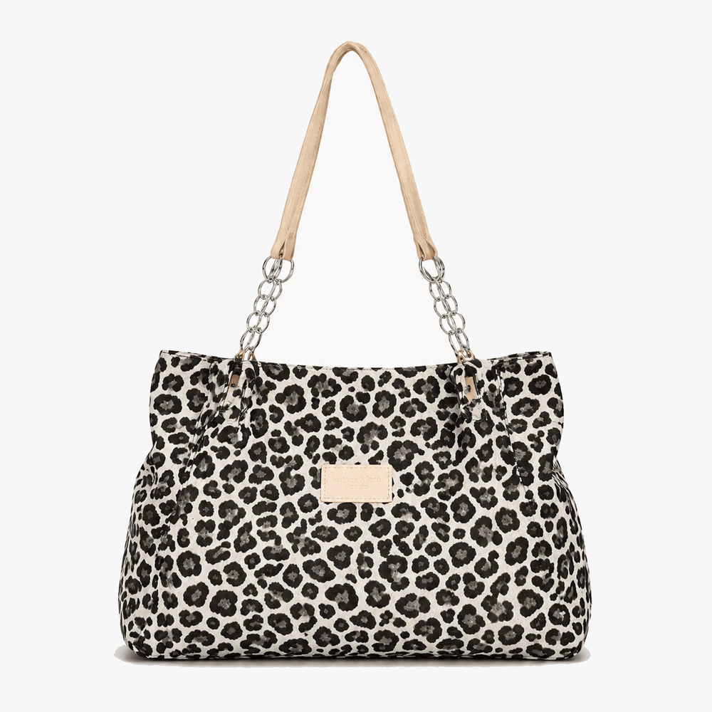 Lynxe - Leopard Print Tote with Chain Detail