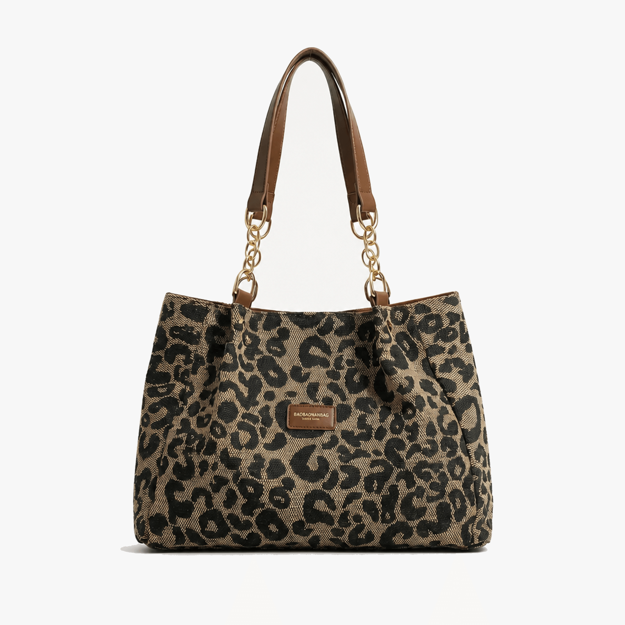 Lynxe - Leopard Print Tote with Chain Detail