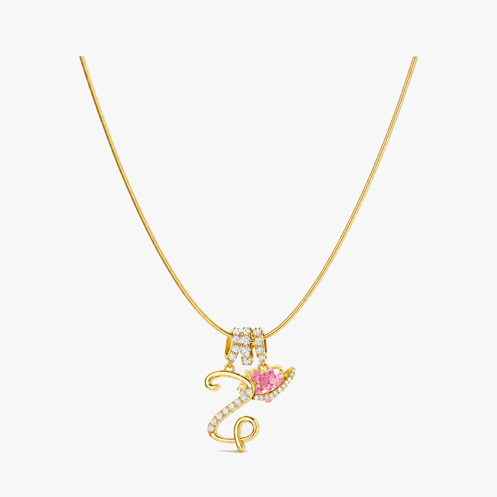 LUMARA – 3-Layer Initial Necklace with Pink Heart Zircon