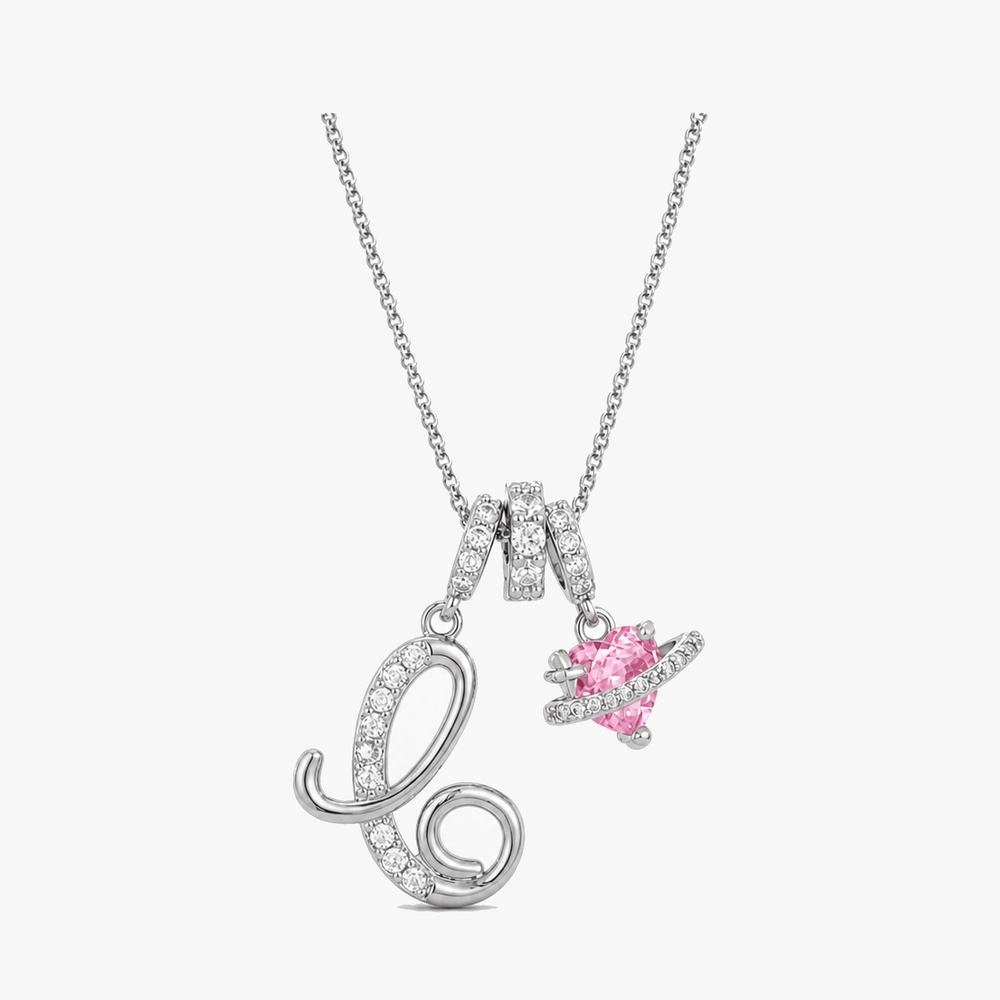 LUMARA – 3-Layer Initial Necklace with Pink Heart Zircon