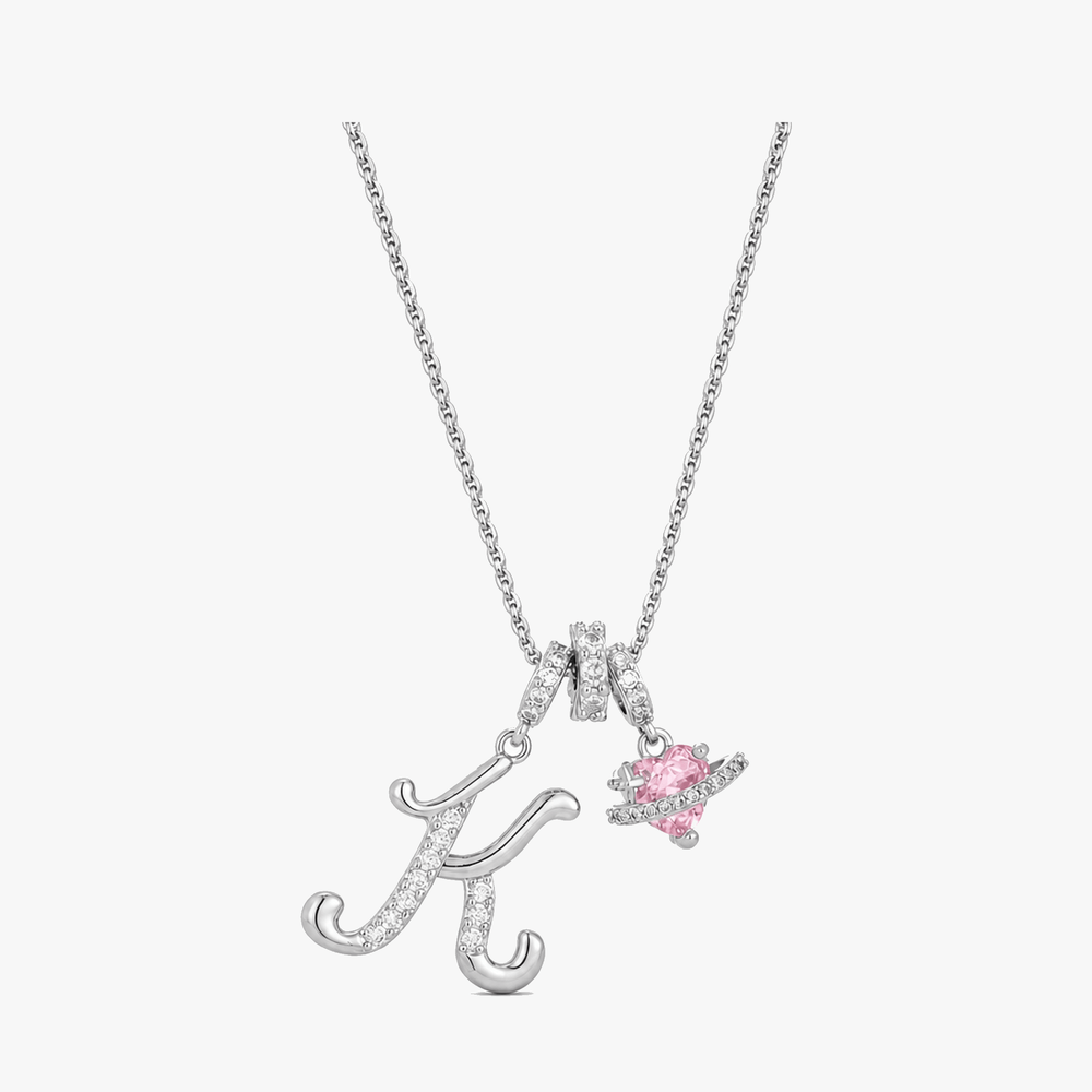 LUMARA – 3-Layer Initial Necklace with Pink Heart Zircon