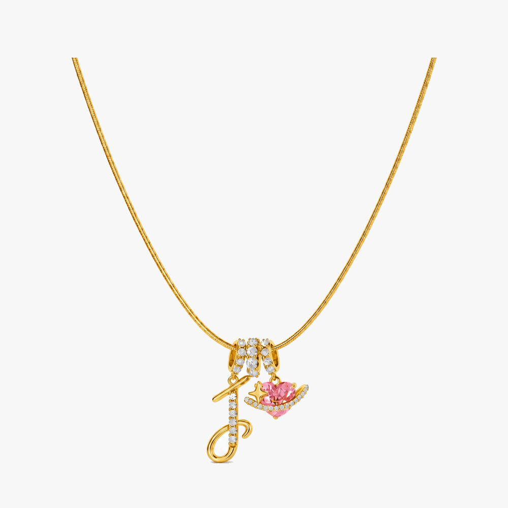 LUMARA – 3-Layer Initial Necklace with Pink Heart Zircon