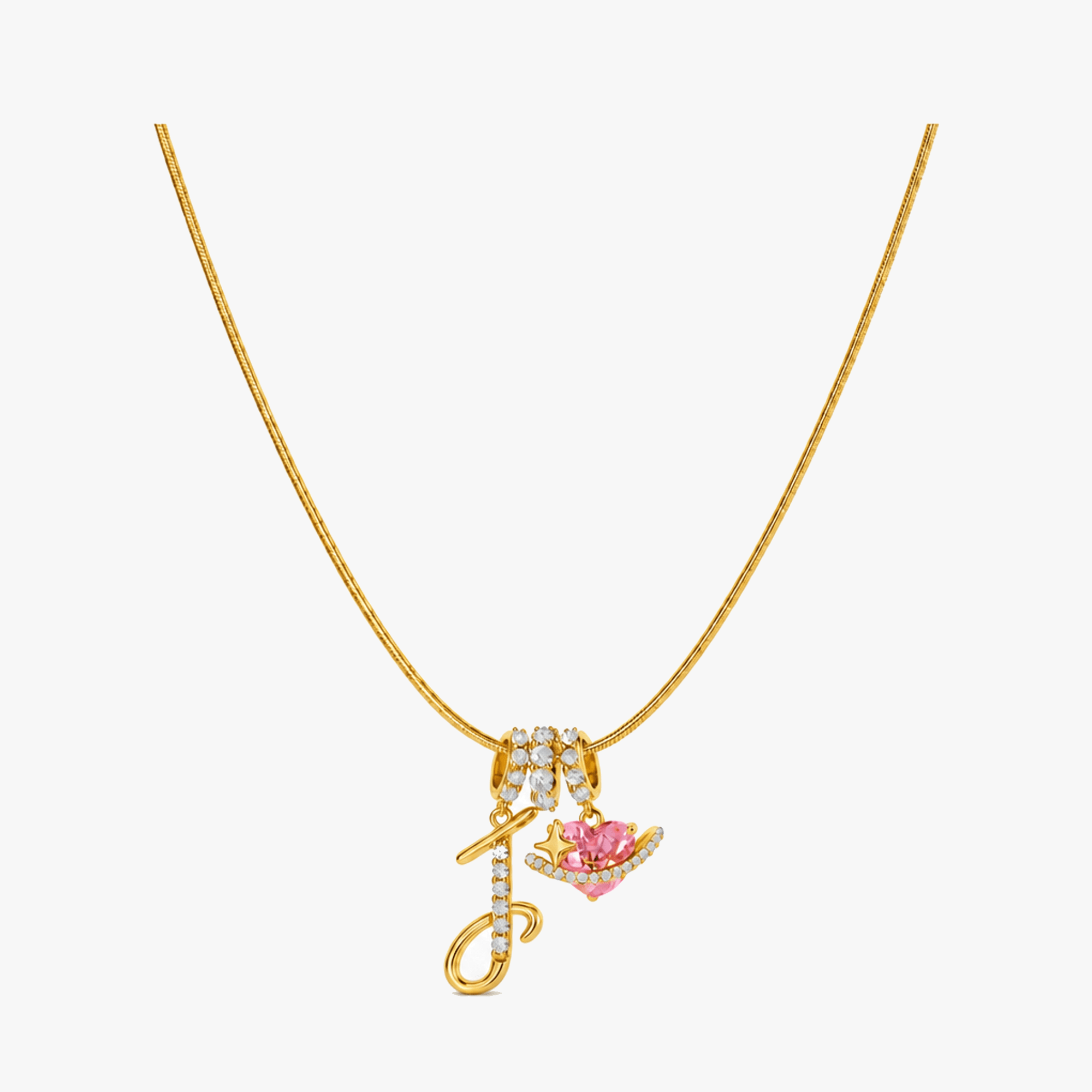 LUMARA – 3-Layer Initial Necklace with Pink Heart Zircon