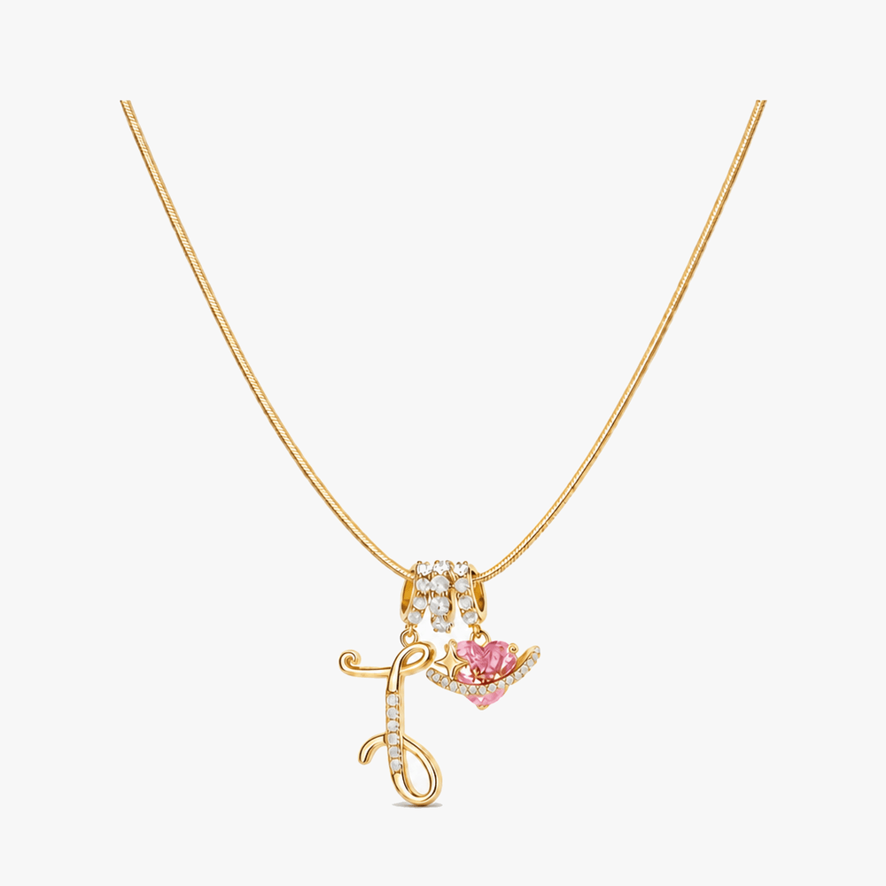 LUMARA – 3-Layer Initial Necklace with Pink Heart Zircon