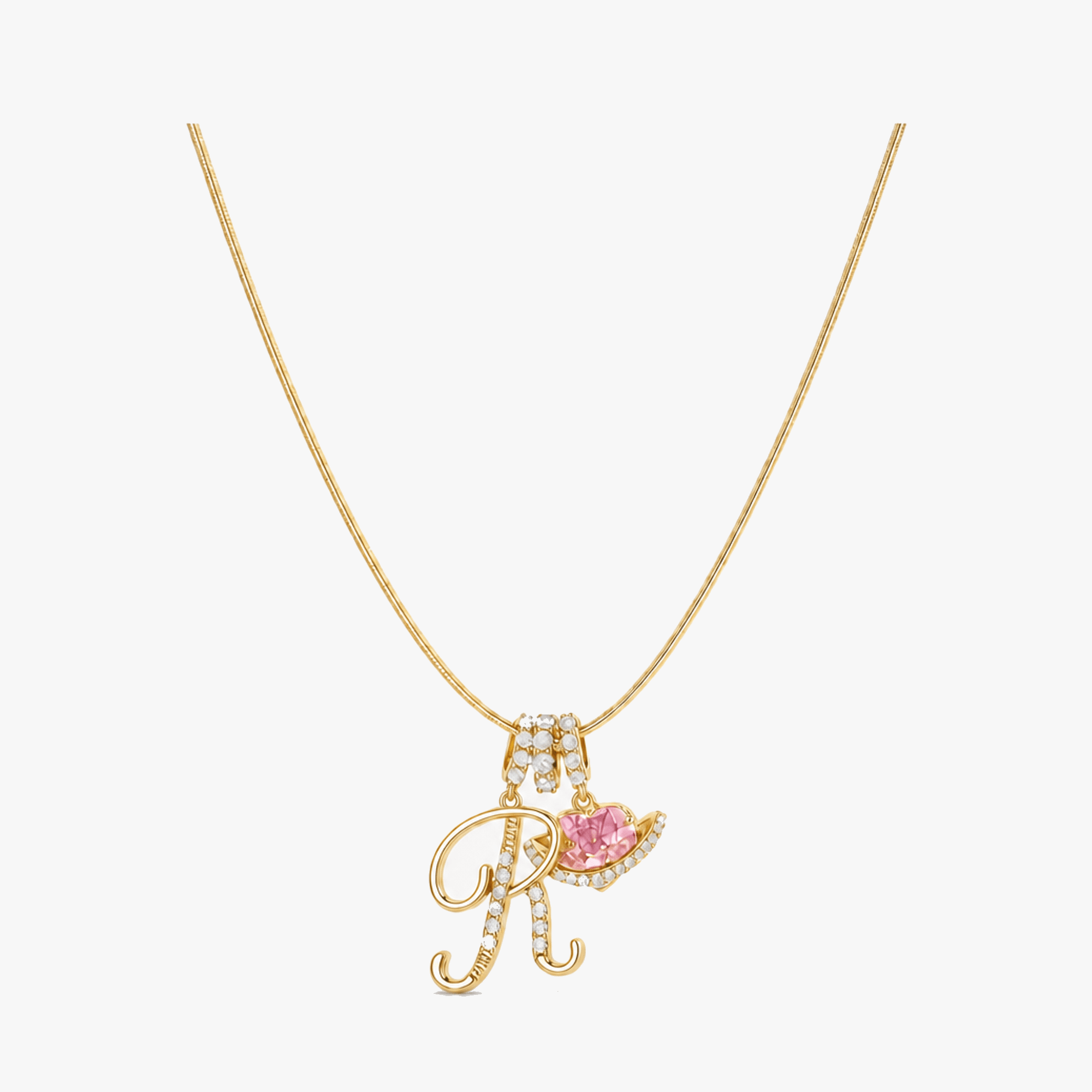LUMARA – 3-Layer Initial Necklace with Pink Heart Zircon