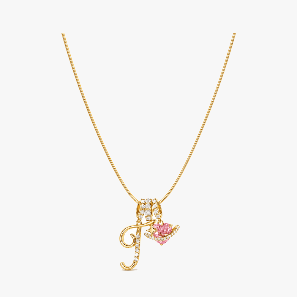 LUMARA – 3-Layer Initial Necklace with Pink Heart Zircon