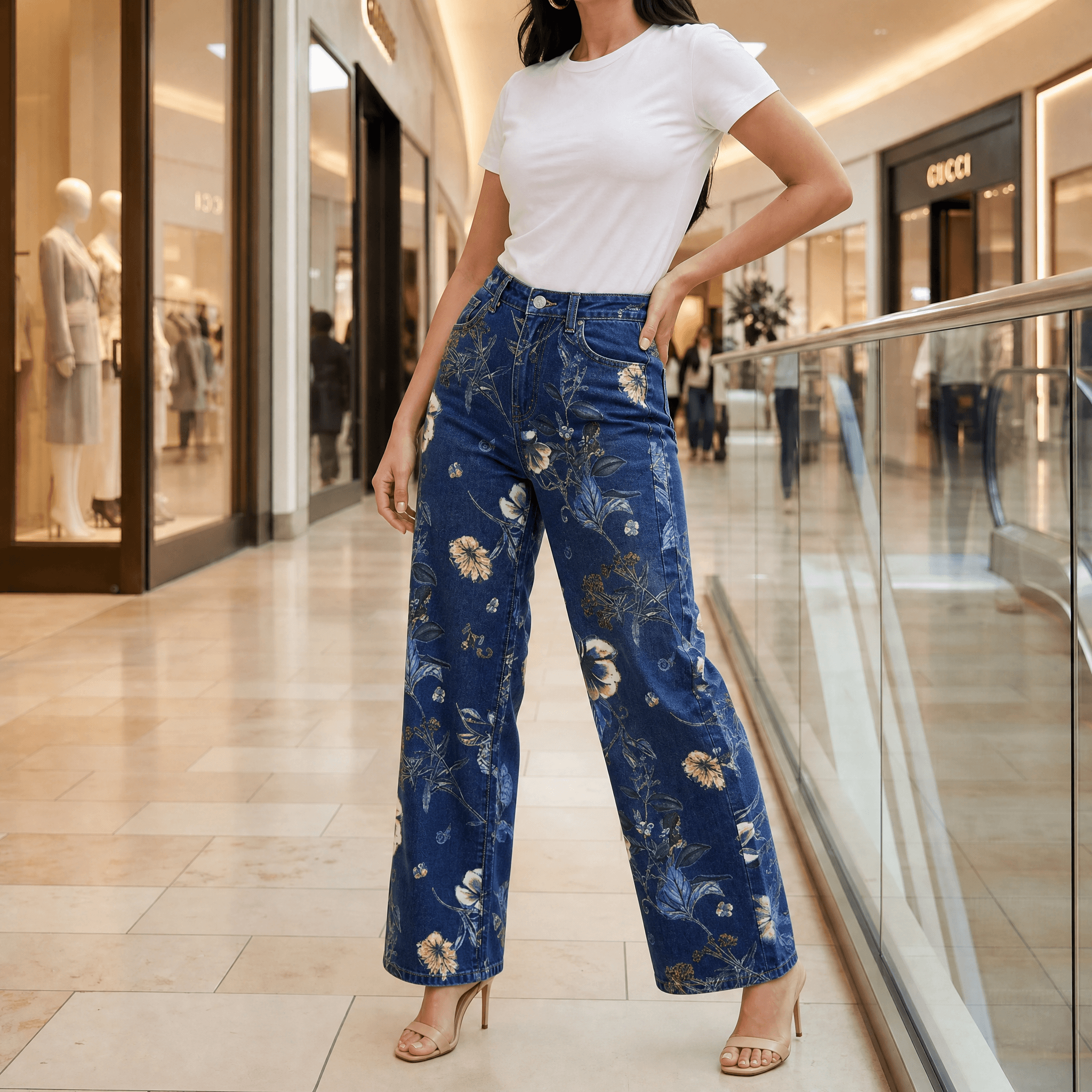 Blomara – Women's Floral Print Wide-Leg Jeans