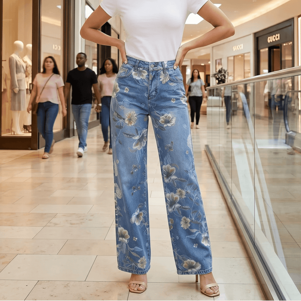 Blomara – Women's Floral Print Wide-Leg Jeans