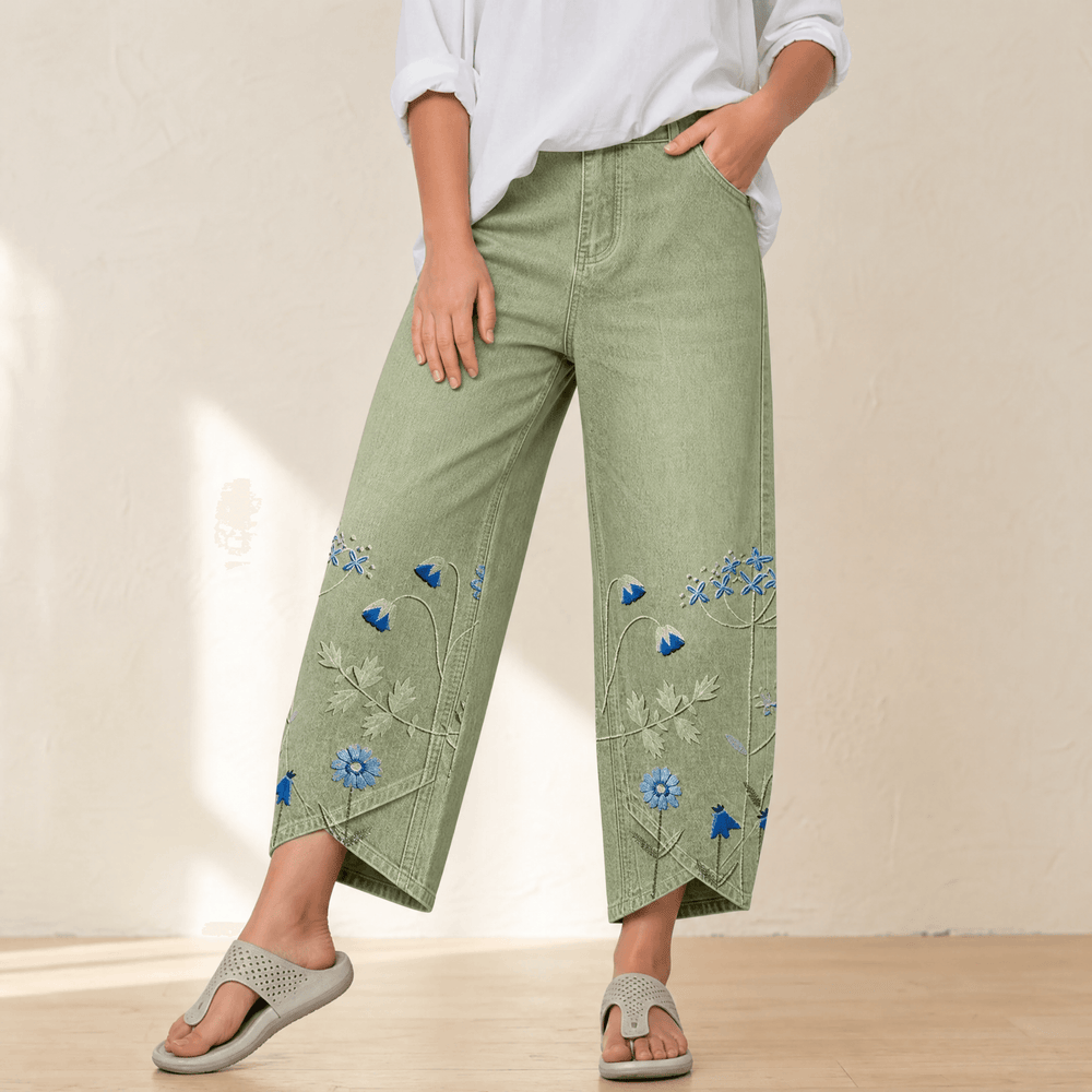 Bloomara – Women's Embroidered Wide-Leg Jeans with Tulip Hem