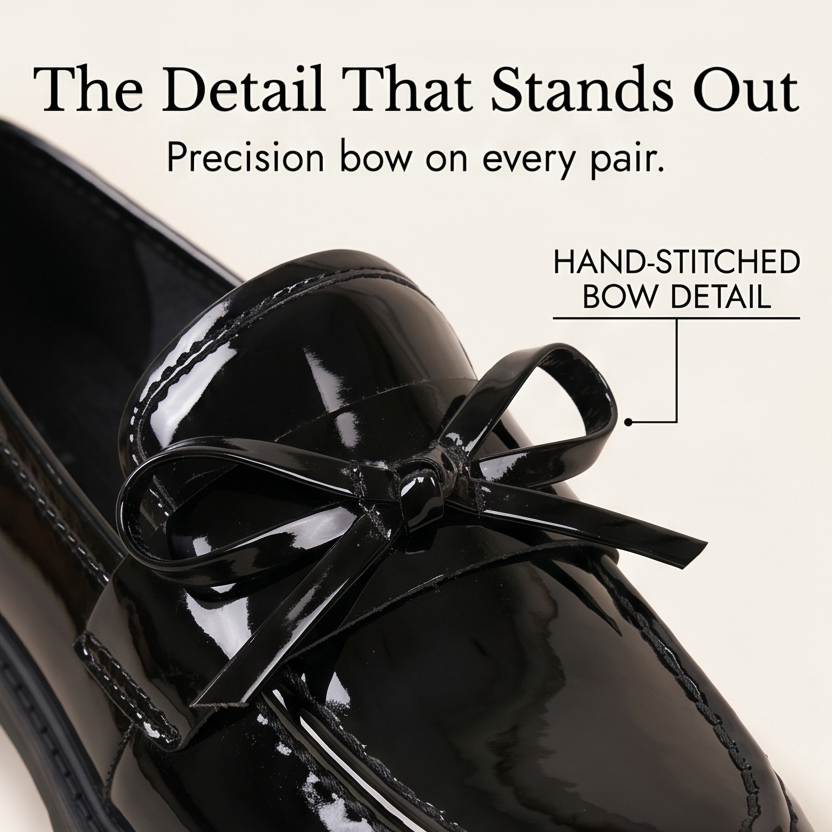 Bowella – Glossy Bow Loafers with Cushioned Platform
