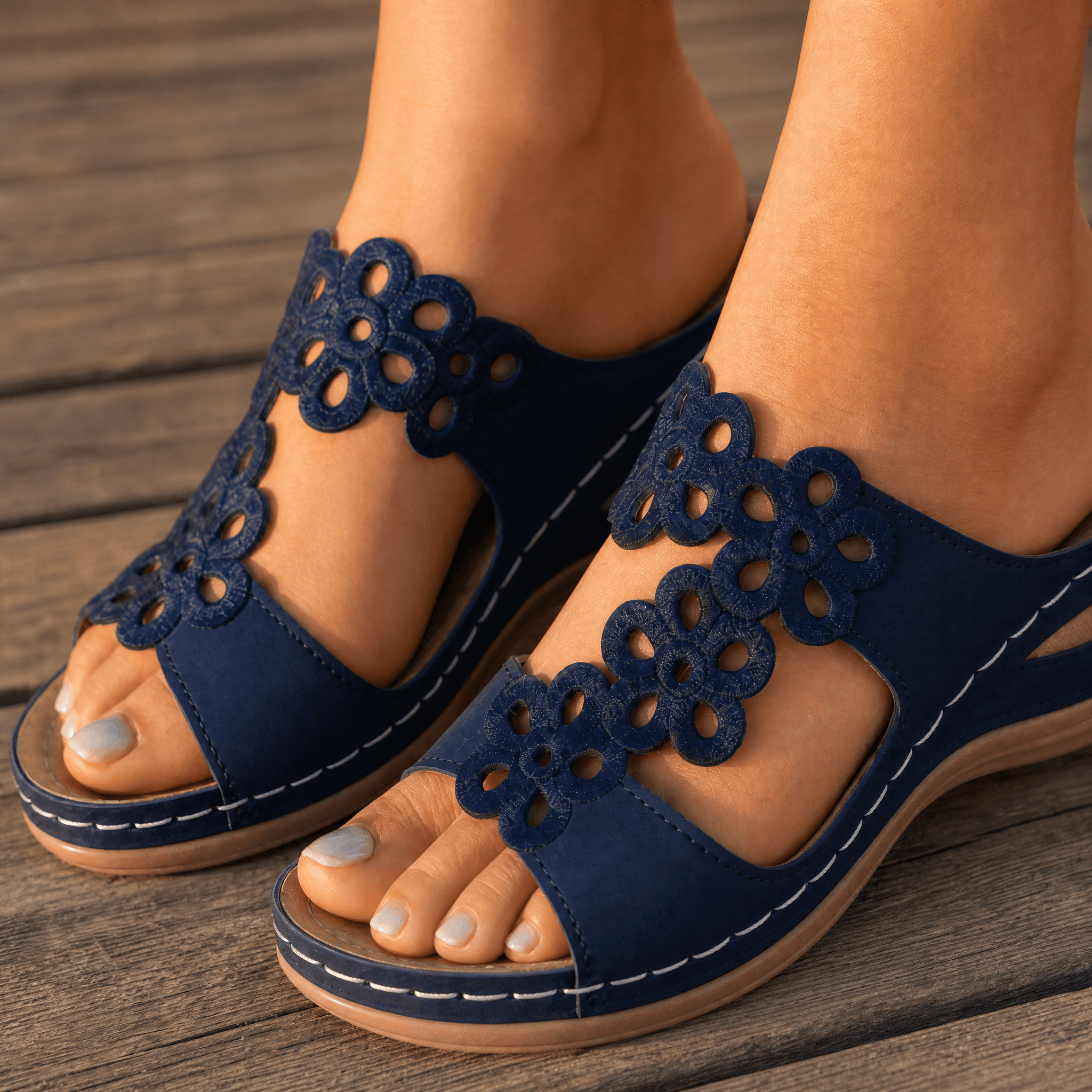 BreezeWalk – Cushioned Floral Wedge Sandals
