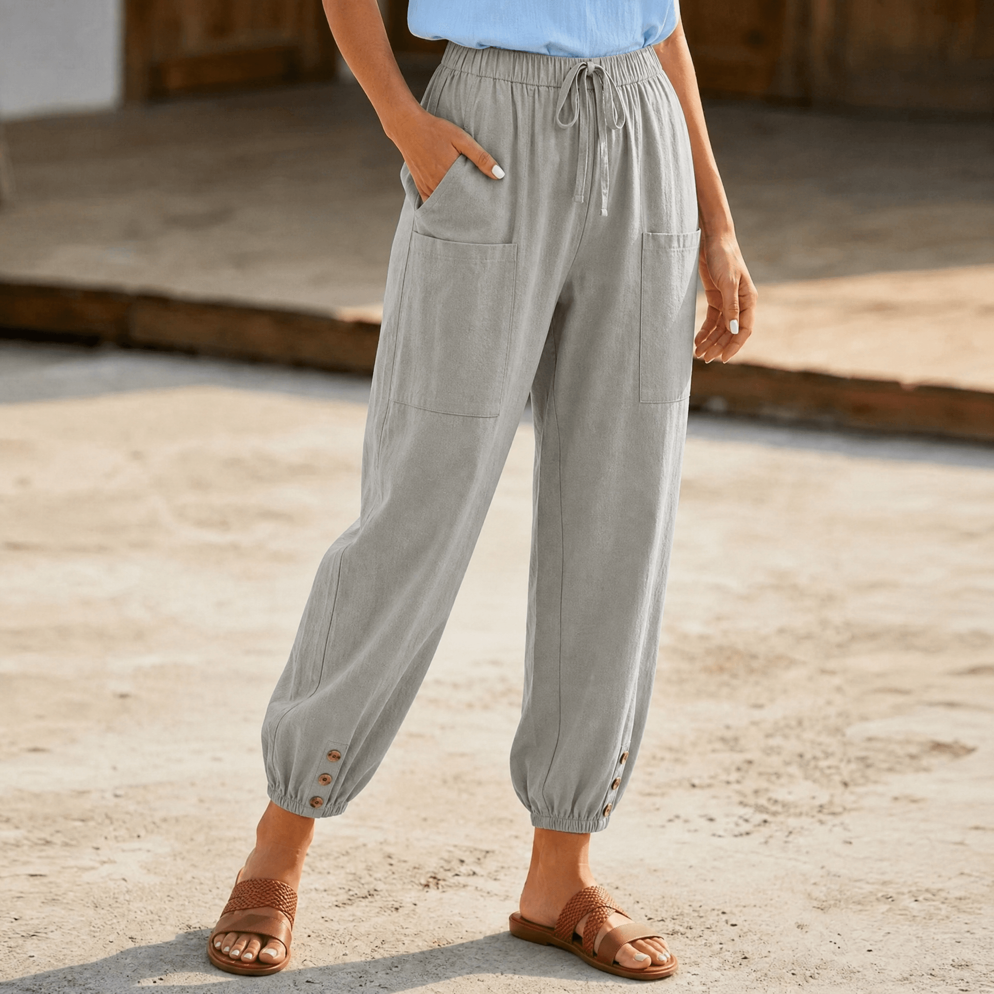 Brezia – Relaxed Fit Cotton Linen Capris for Women