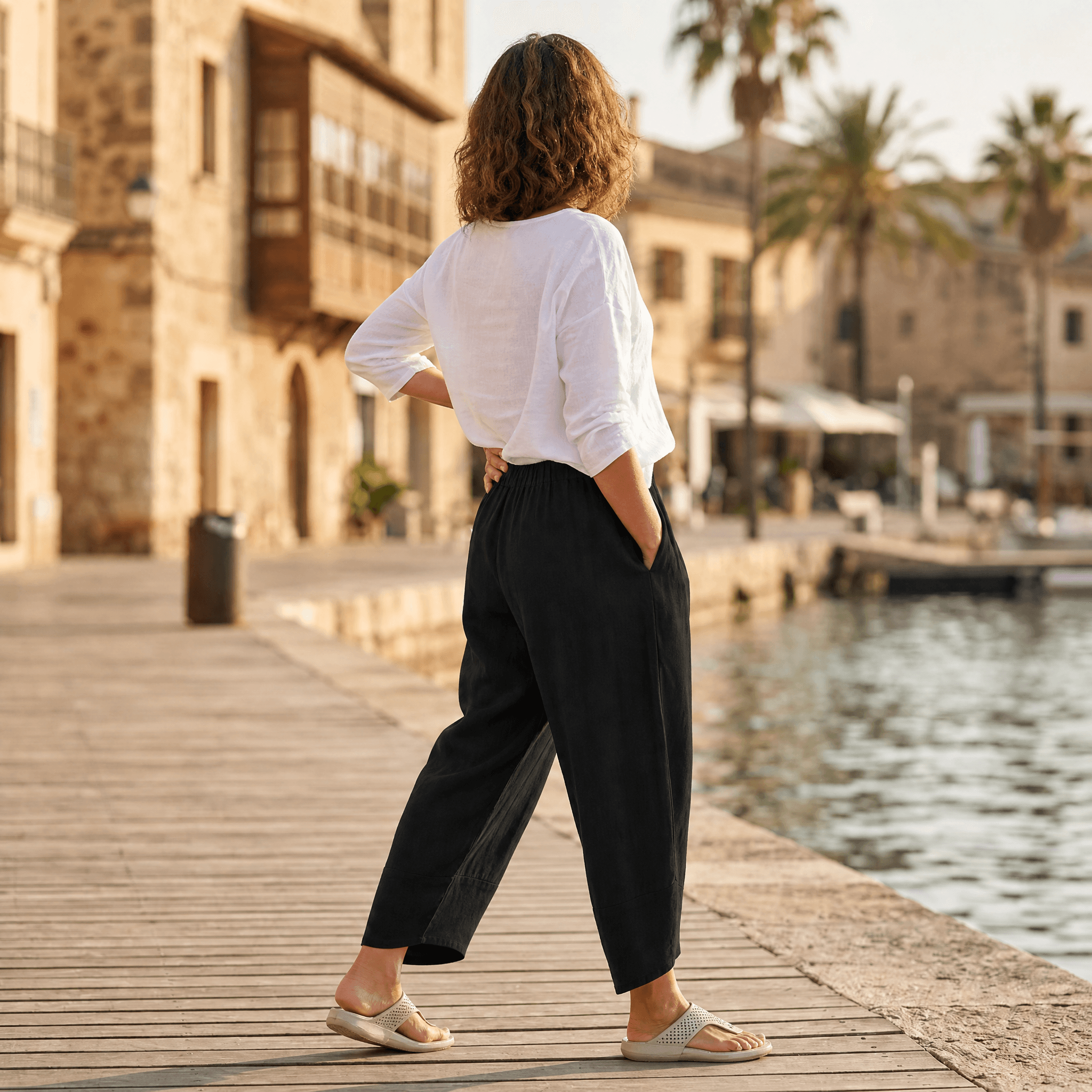 Brezia – Women's Asymmetric Linen Blend Cropped Pants