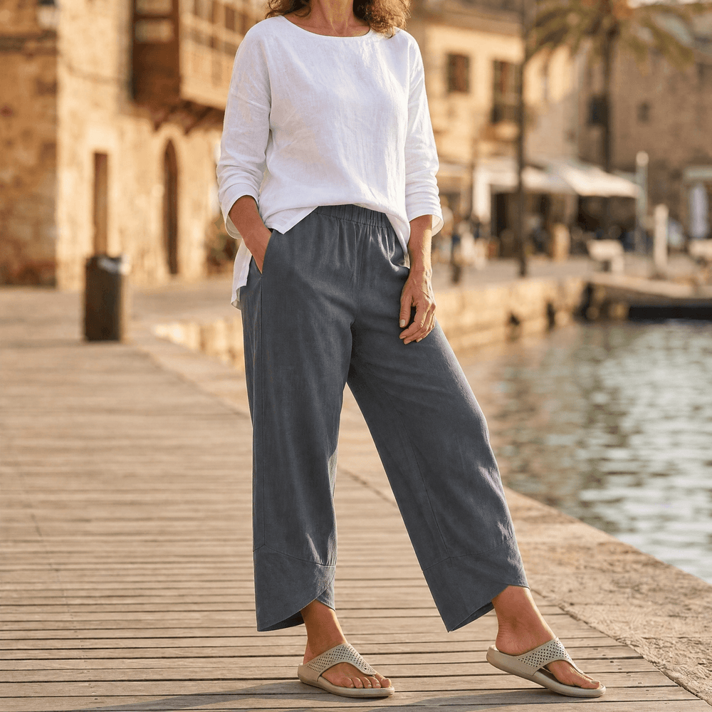 Brezia – Women's Asymmetric Linen Blend Cropped Pants