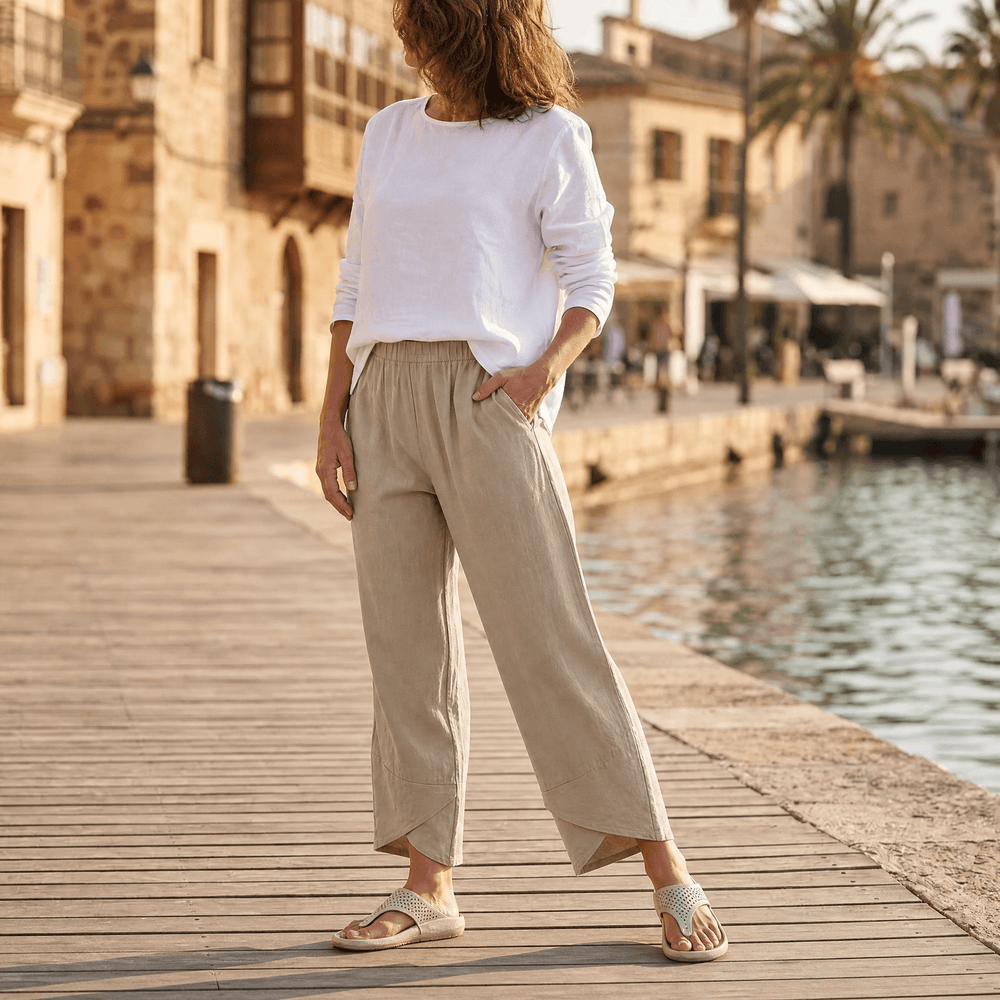 Brezia – Women's Asymmetric Linen Blend Cropped Pants
