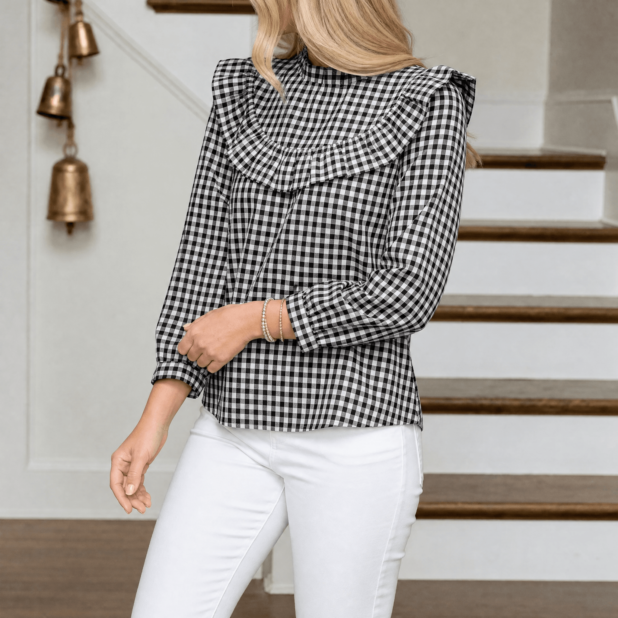 Brindle – Women's Puff Sleeve Gingham Top