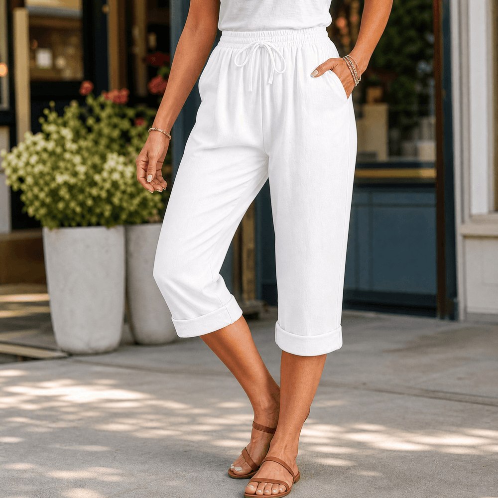 Brisella - Women's Breathable Cotton-Linen Capri Pants