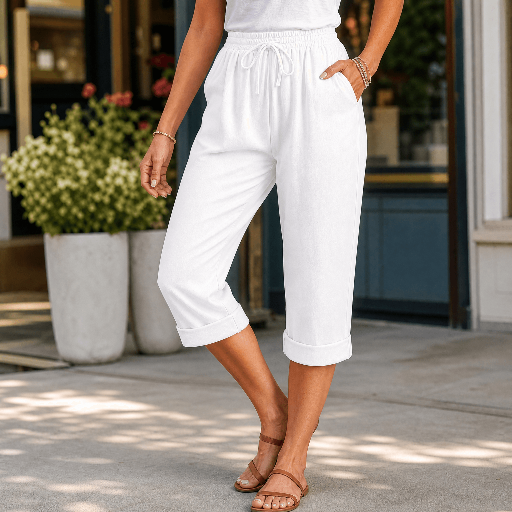 Brisella - Women's Breathable Cotton-Linen Capri Pants