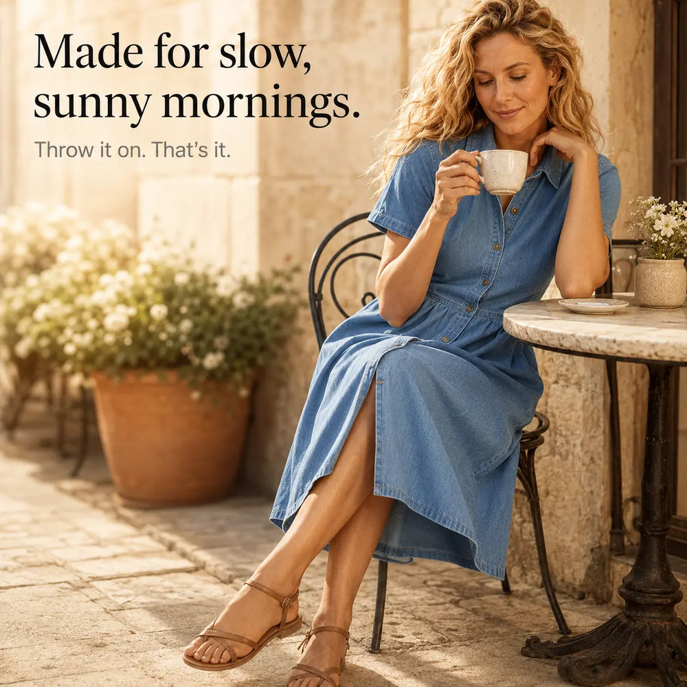 Soléa – Women's Shirt Dress with Pockets, A-Line Midi, Button Down