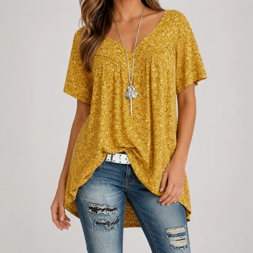 Florenza – Floral V-neck Short Sleeve Tunic Top for Women