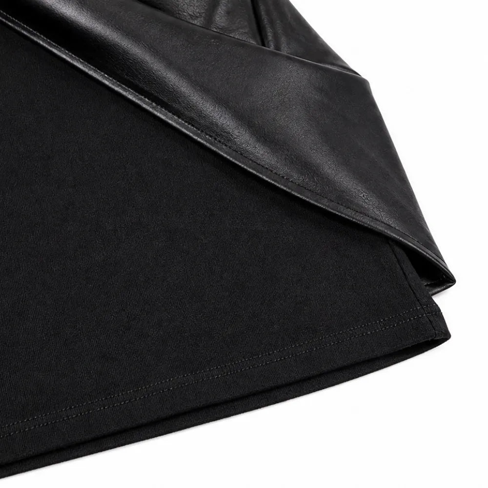 Noirelle – Long-Sleeve Bodycon Mini Dress with Faux-Leather Wrap Tie