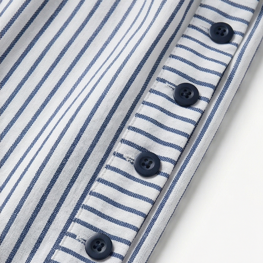 Coastlyn – Women's Striped Cotton Pants with Button Trim