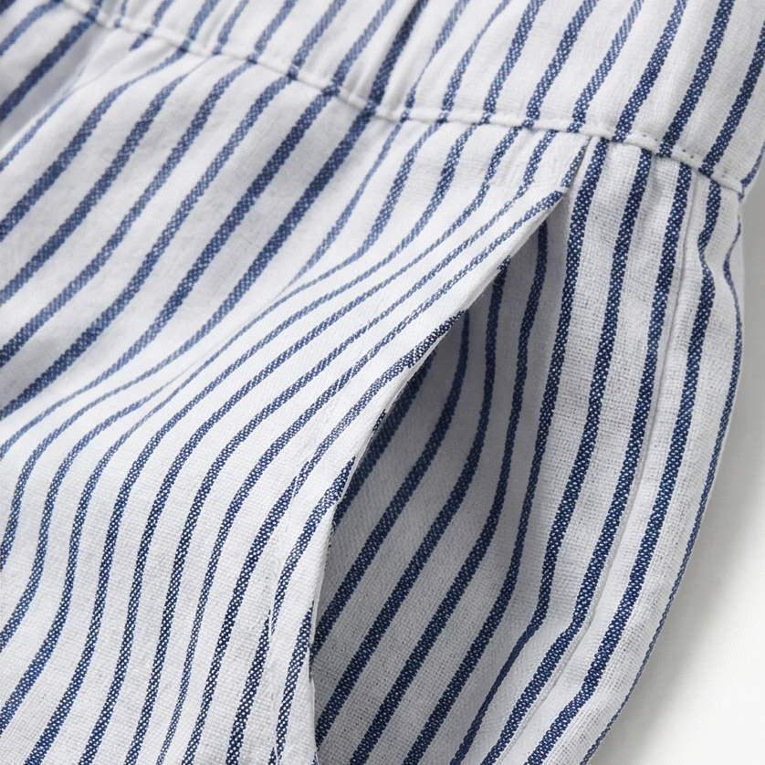 Coastlyn – Women's Striped Cotton Pants with Button Trim