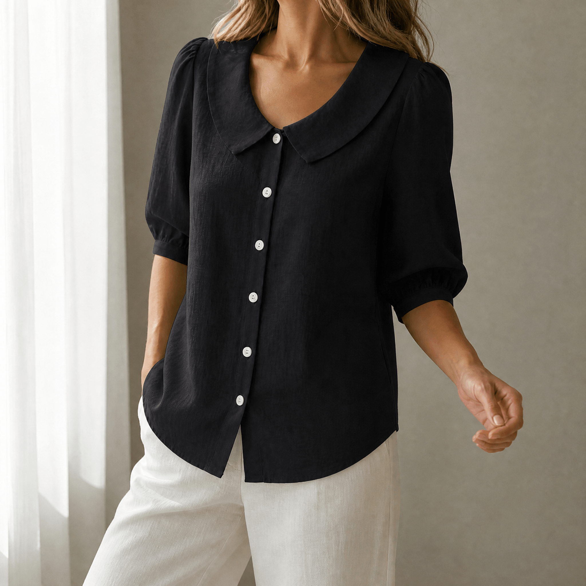 Collaré – Retro Peter Pan Collar Button Up Blouse