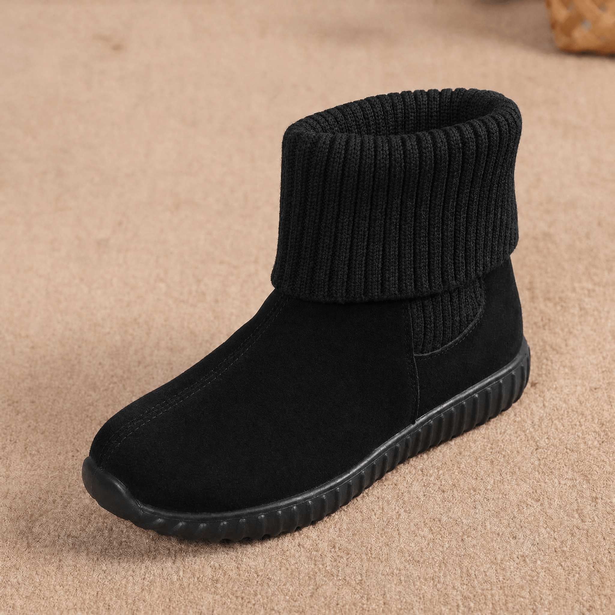 Cozella – Women's Knit Cuff Suede Ankle Booties
