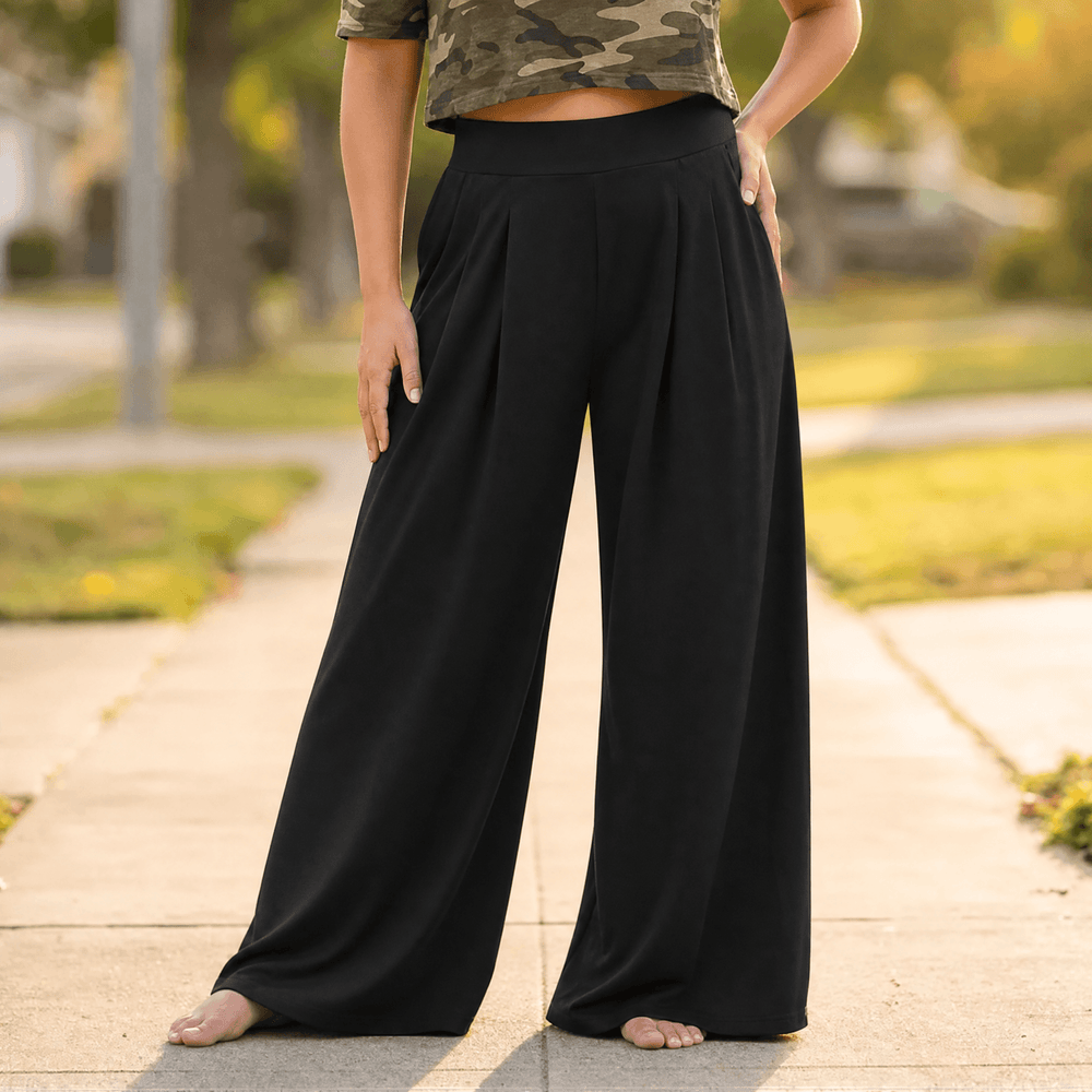 Curvella – Women's Flowy Pleated Palazzo Pants