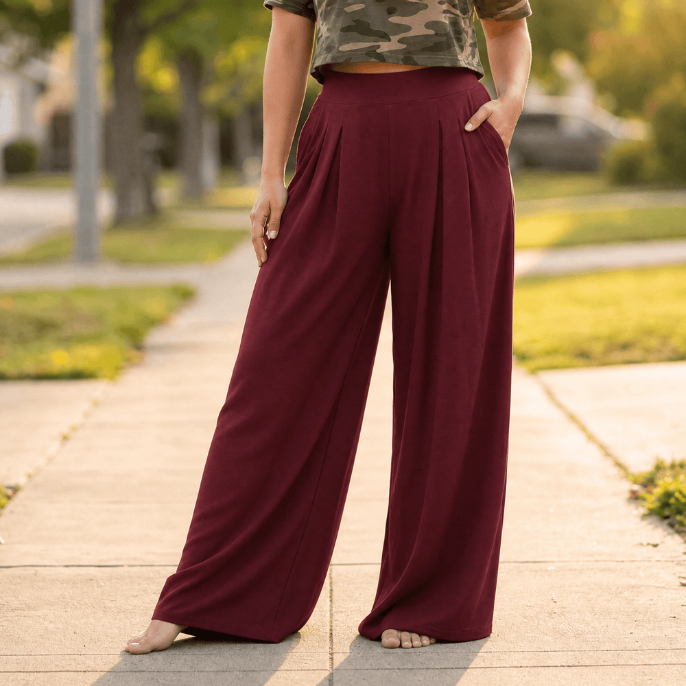 Curvella – Women's Flowy Pleated Palazzo Pants