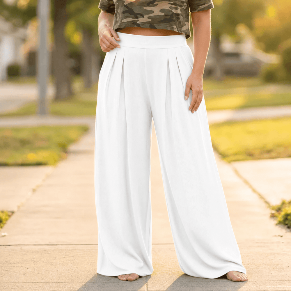 Curvella – Women's Flowy Pleated Palazzo Pants