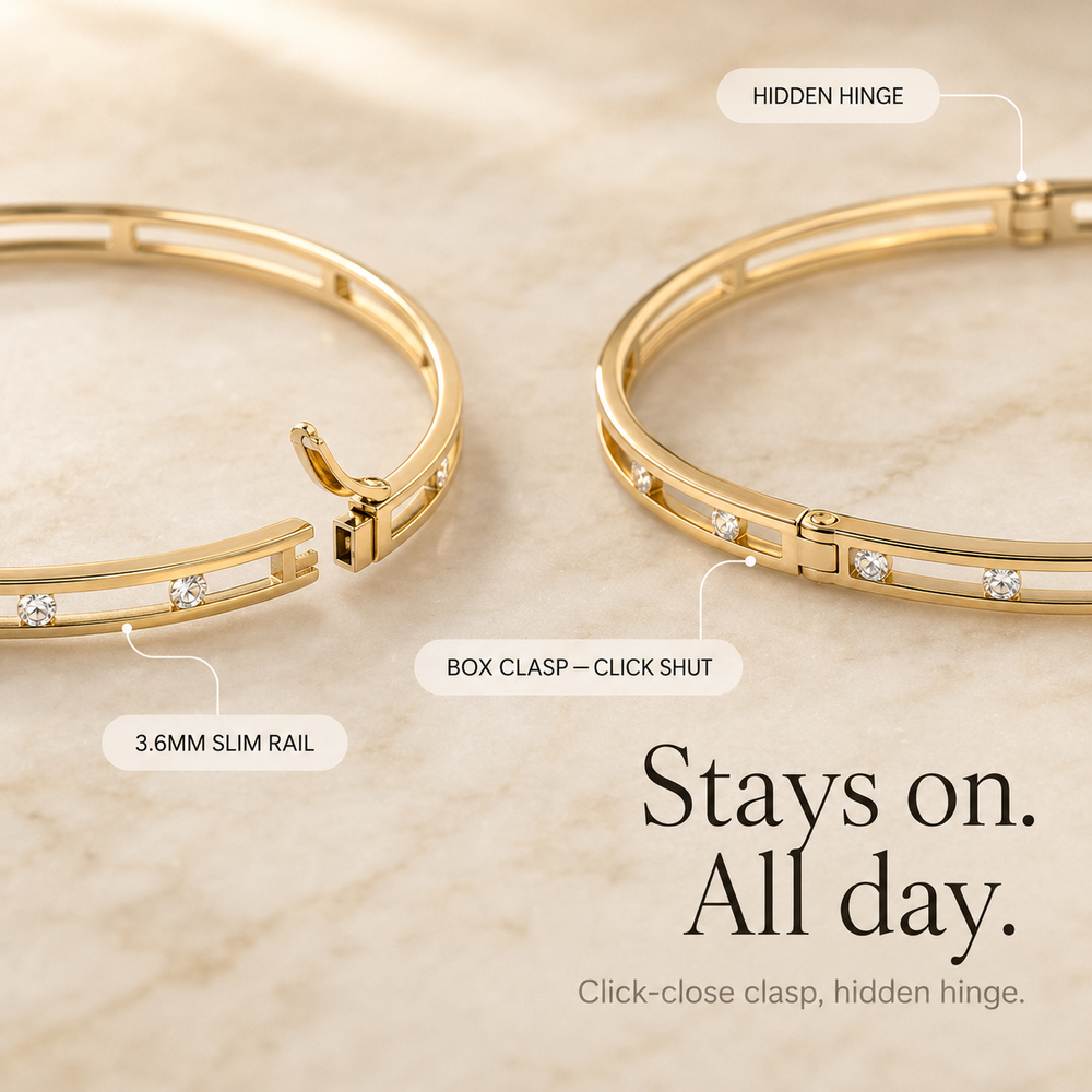 Veluna – Floating Crystal Gold Bangle Bracelet for Women