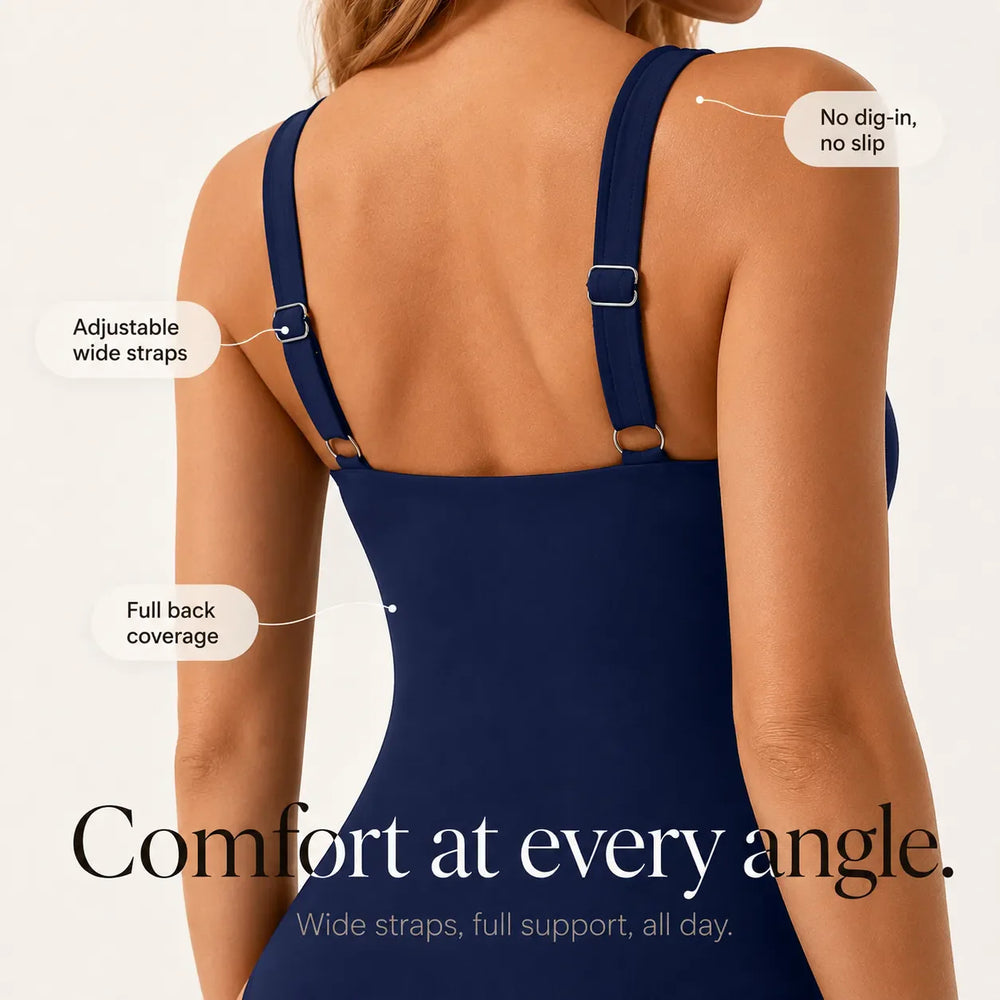 Marenza – Scalloped Cross-Wrap Tummy Control One-Piece Swimsuit