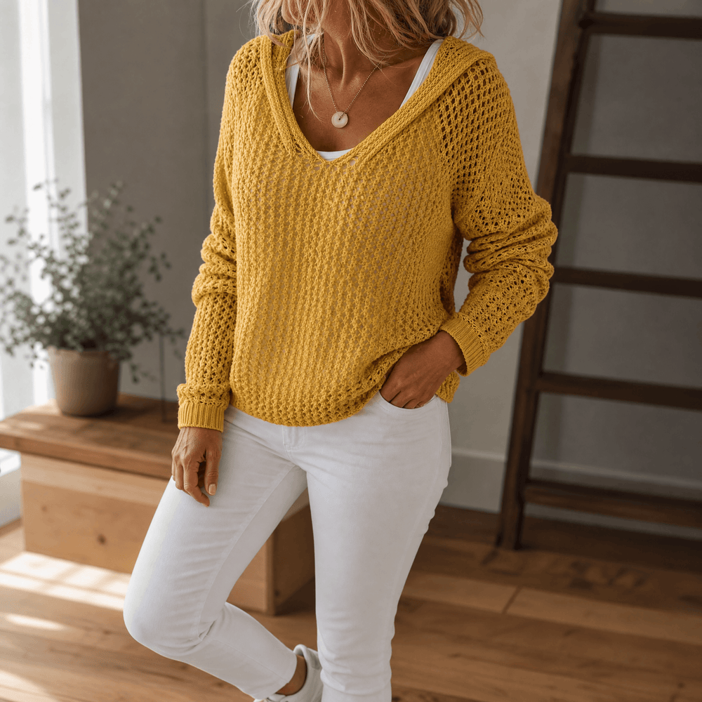 Delyne – Women's Open-Knit Hooded Pullover