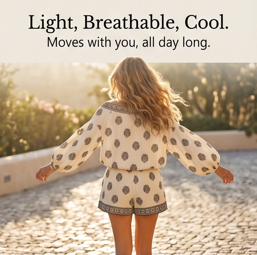 Solenne – Women's Effortless Boho Vacation Set with Pockets