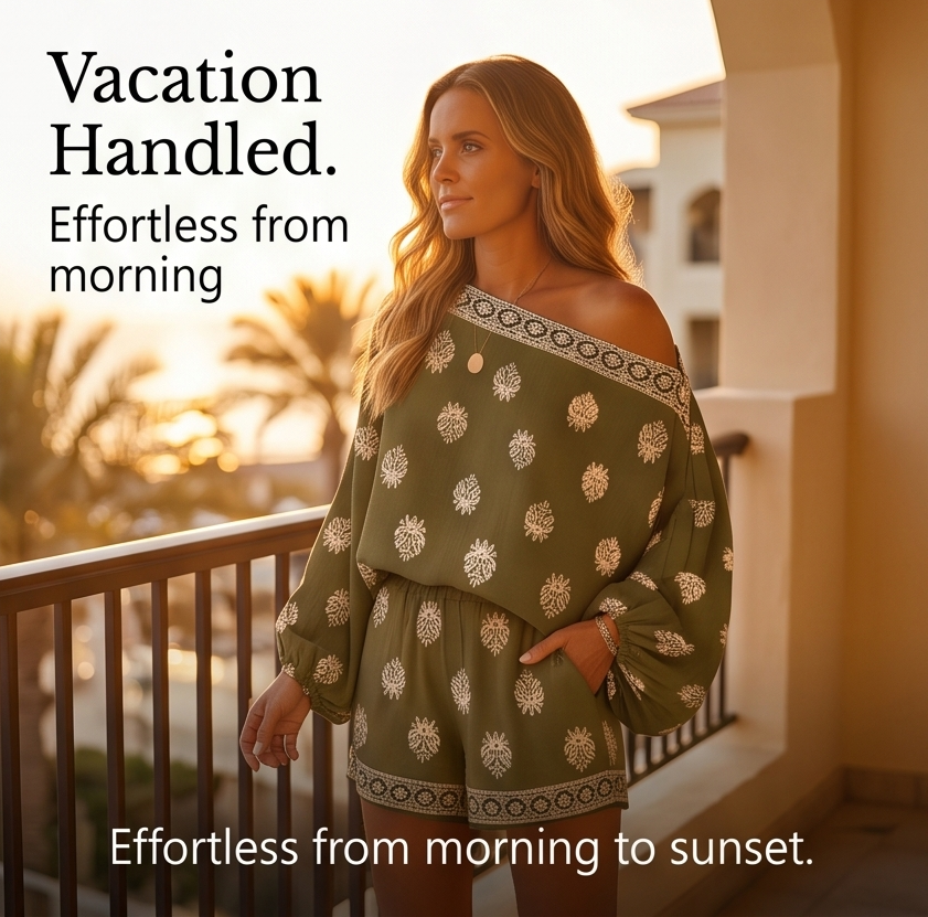 Solenne – Women's Effortless Boho Vacation Set with Pockets
