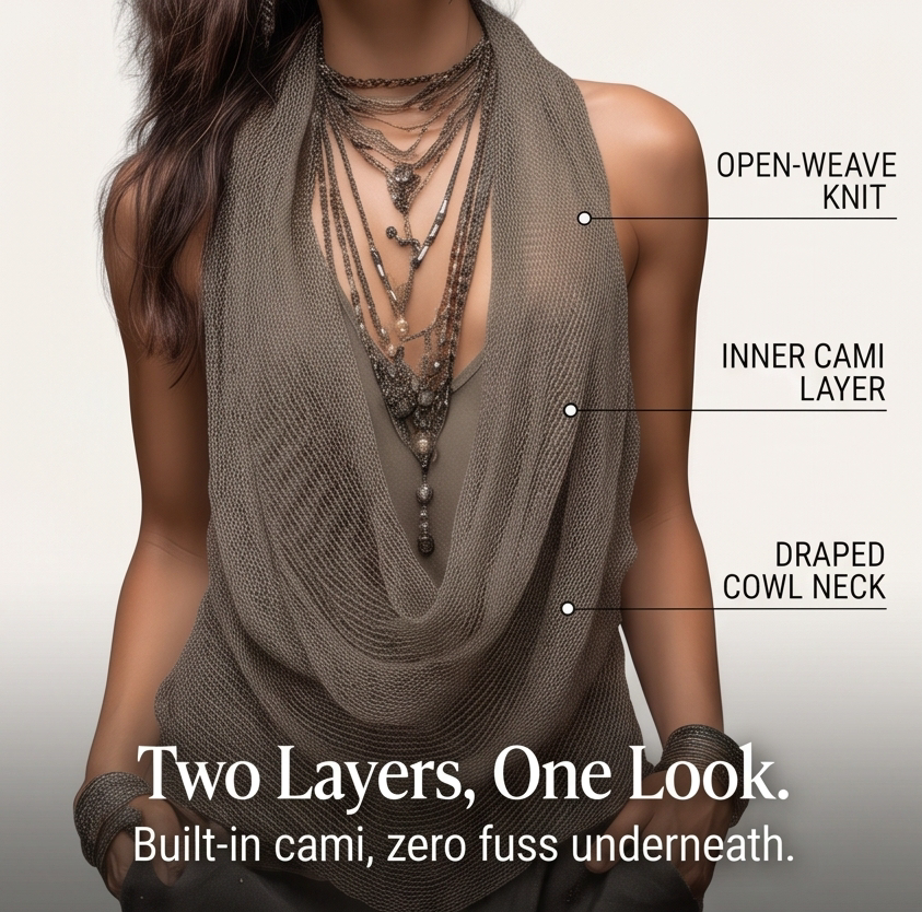 Lunessa – Draped Cowl-Neck Knit Halter Top