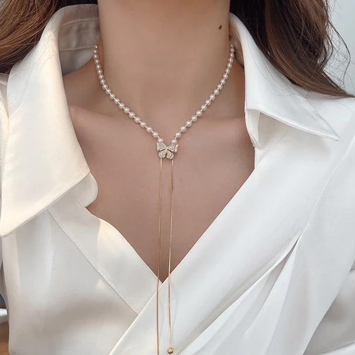 Pearlora - Pearl Butterfly Adjustable Necklace