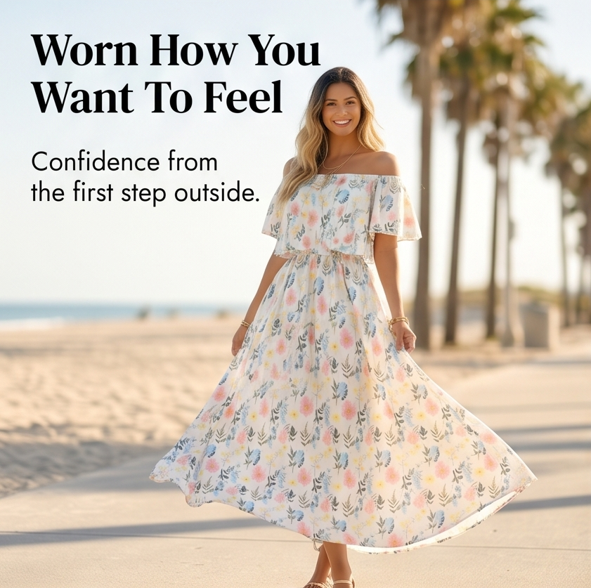 Florevia – Women's Off-Shoulder Floral Maxi Dress with Pockets