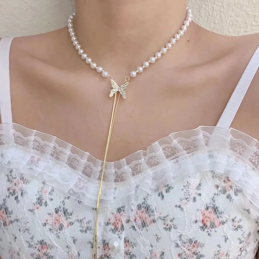 Pearlora - Pearl Butterfly Adjustable Necklace