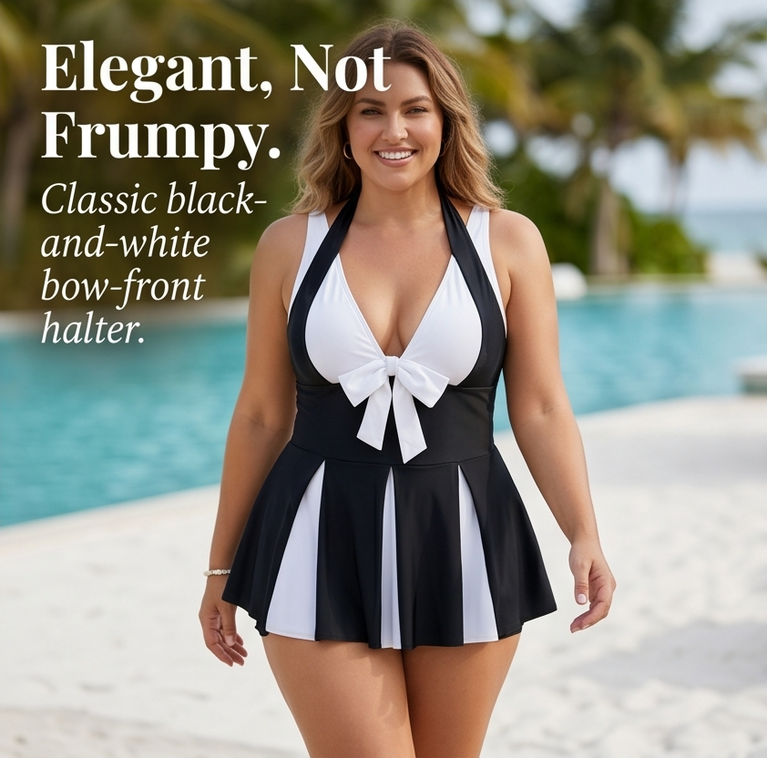 Soliera – Women's Plus-Size Halter Swimdress with Boy Shorts