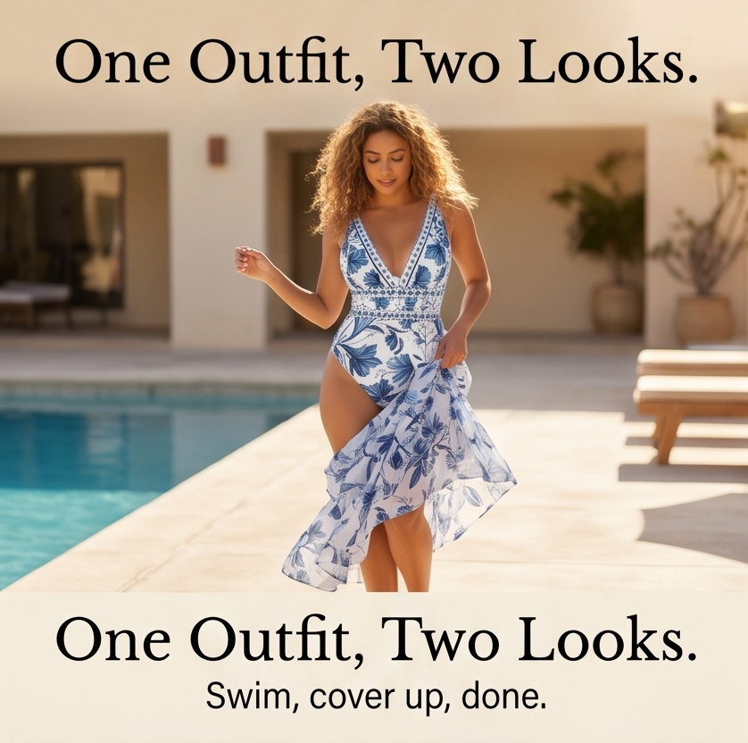Solveya – Women's Floral One-Piece Swimsuit with Cover-Up Skirt