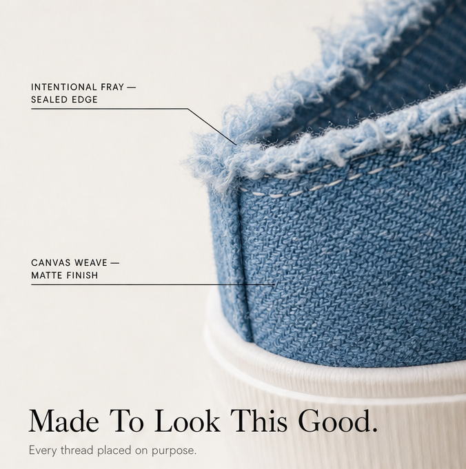 Vellora – Frayed Denim Slip-On Sneakers