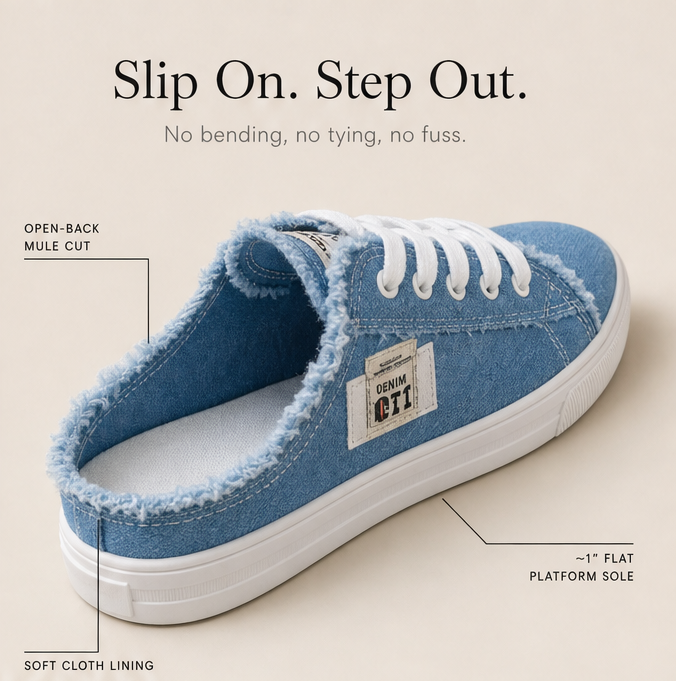 Vellora – Frayed Denim Slip-On Sneakers