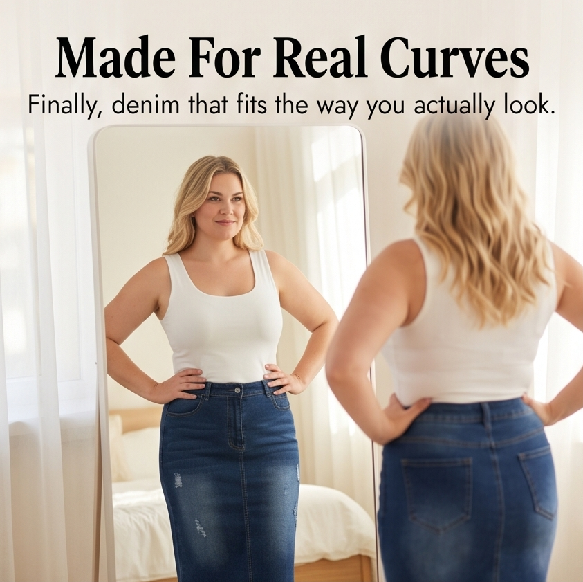 Veluna – Women's Curve-Flattering Frayed Hem Denim Skirt