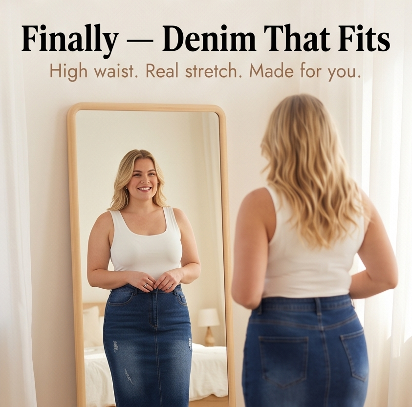 Veluna – Women's Curve-Flattering Frayed Hem Denim Skirt