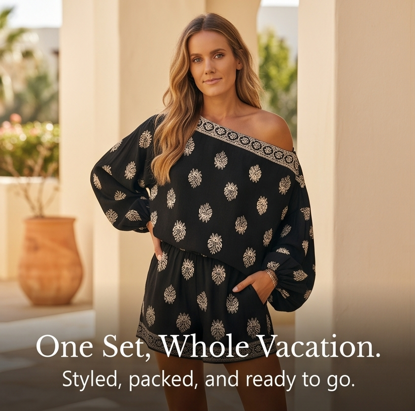 Solenne – Women's Effortless Boho Vacation Set with Pockets