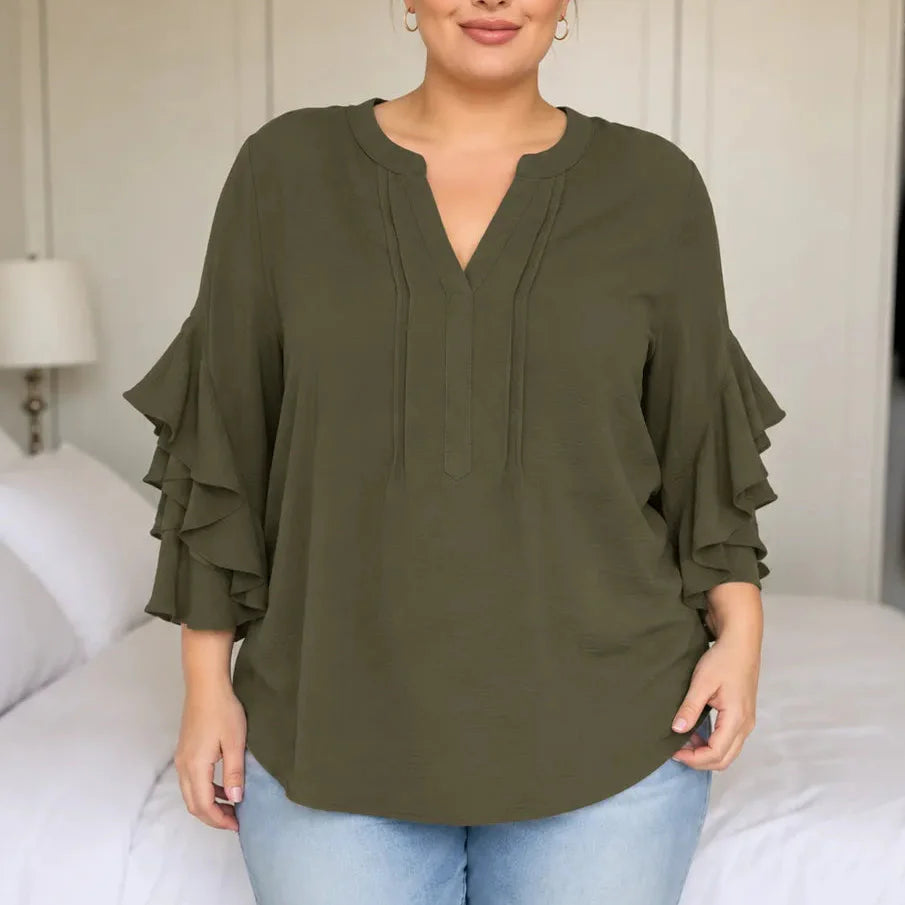 Vivelyn – Women's V-Neck Ruffle Sleeve Blouse, Flowy Casual Top in 4 Colors